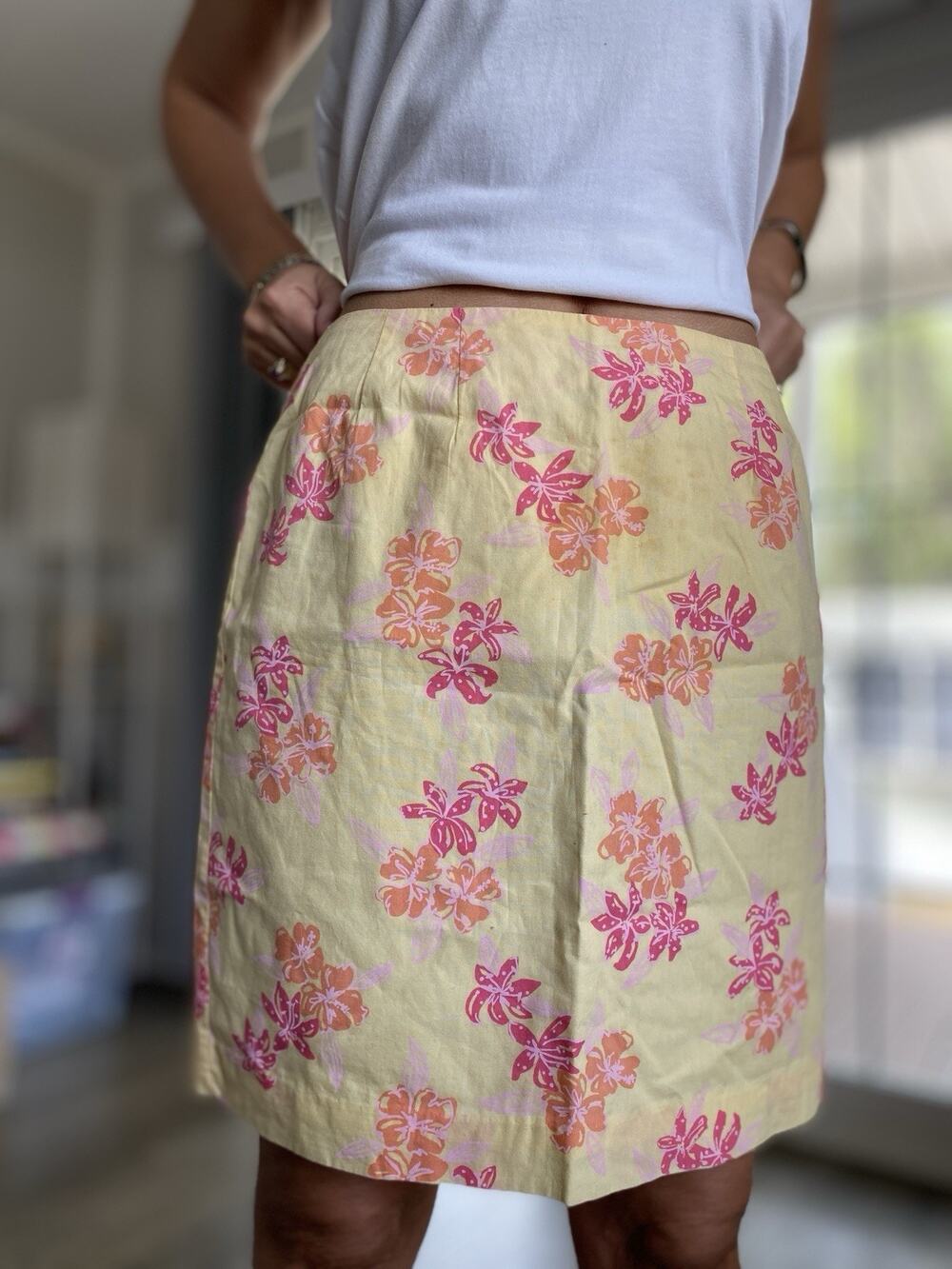 LILLY PULITZER Yellow And Pink Floral Short SKIRT COTTON 8